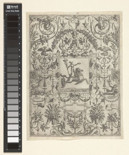 Rectangular cartouche with Mercury on Pegasus