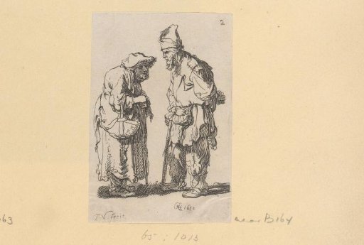 Beggar man and beggar woman conversing