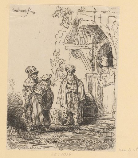Three oriental figures (Jacob and Laban?)
