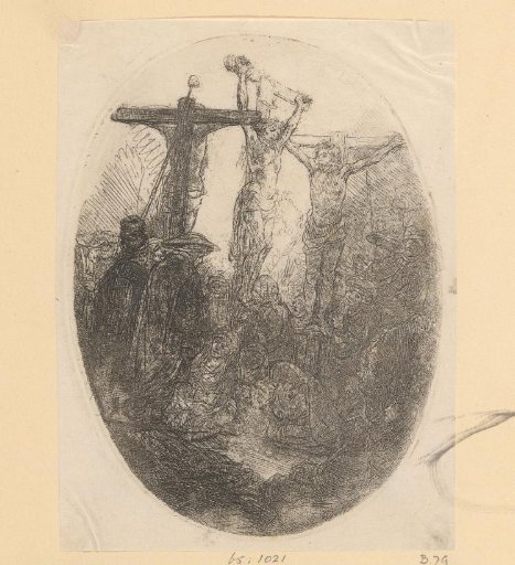 Christ crucified between the two thieves: an oval plate