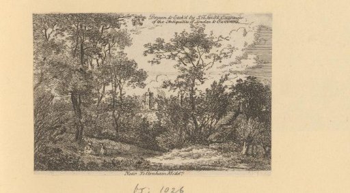 Landscape with trees and a tower