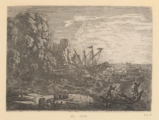 Ships in a storm near a coast