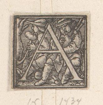 Initial A with a Bagpiping Peasant