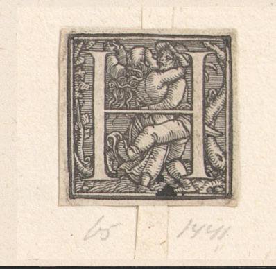 Initial H with a Dancing Peasant Couple