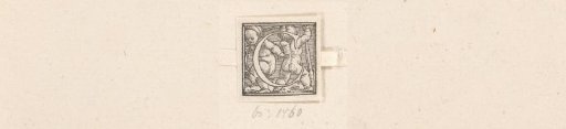 Initial C with a child with a hoop and a child with a club