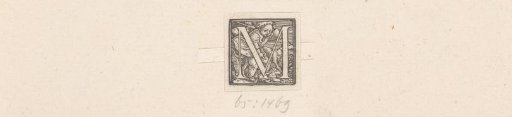 Initial M with a child with a broken jug and a dog