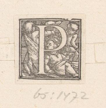 Initial P with four children playing horse and carriage