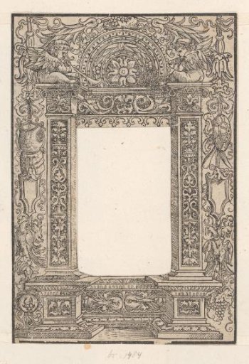 Title frame with armorial trophies