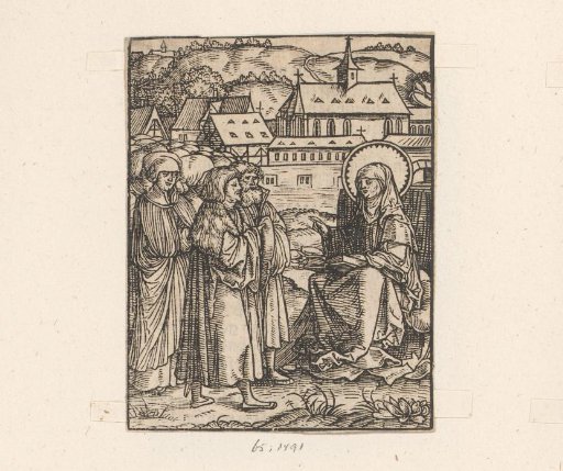 Saint Bridget of Sweden preaches outdoors to a group of people
