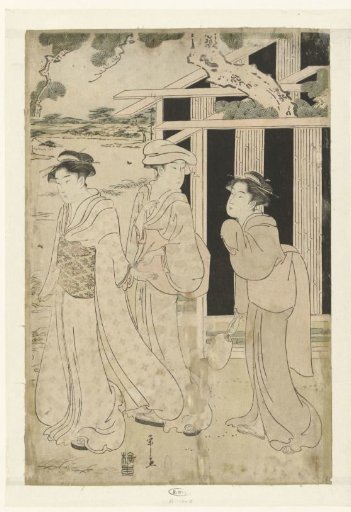 Three Women Walking by a Lake