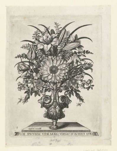 Grotesque Vase with Flowers, Including a Sunflower