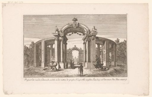View of a colonnade in the gardens of Sanssouci Palace