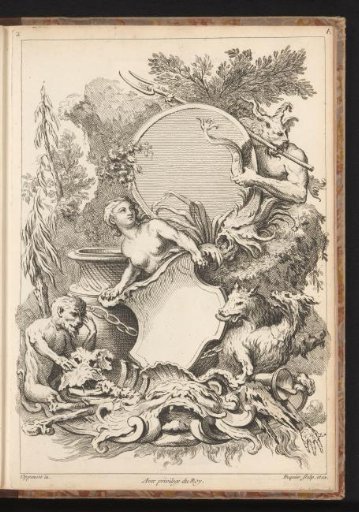 Ornament with a devil, Cerberus, a woman with lion's paws, and a monkey near a skeleton