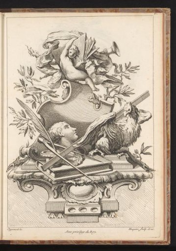 Ornament with an eagle and objects representing the arts