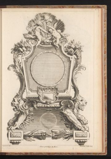 Design for a clock with lion heads and two putti with a torch