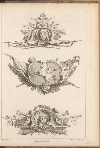 Three ornaments: hunting, war, and Bacchus