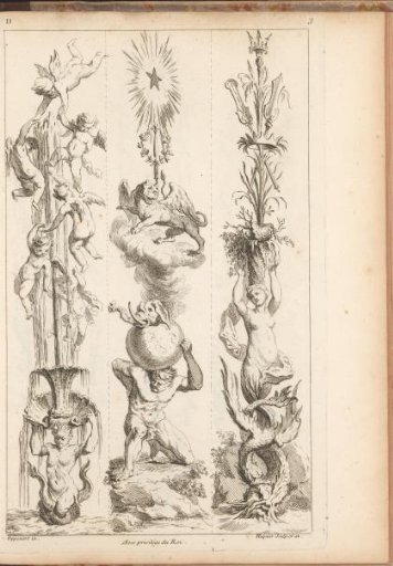 Three designs for vertical ornaments