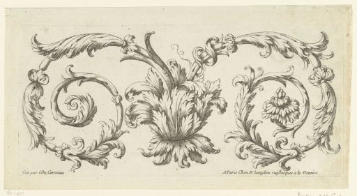 Flower calyx from which two leaf scrolls emerge