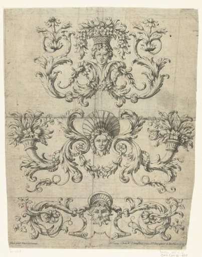 Three horizontal flat ornaments
