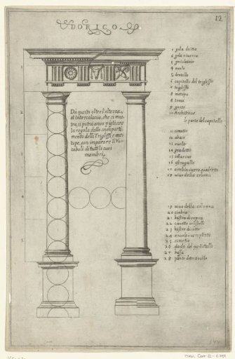 Two Doric columns with capitals and an entablature