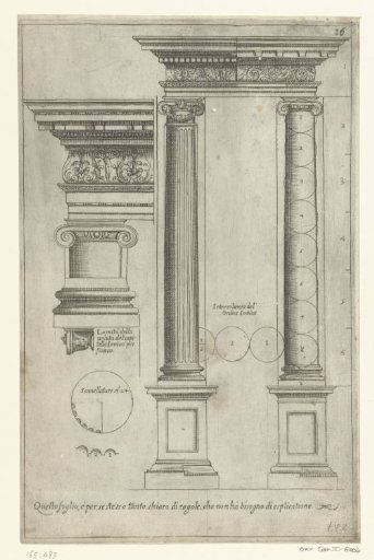Two Ionic columns with an entablature and details