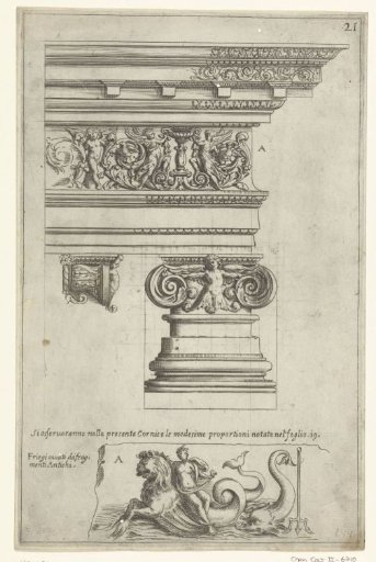 Ionic entablature, capital, base, and frieze
