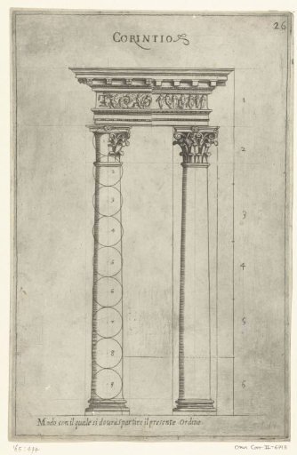 Two Corinthian columns with base, capital, and entablature