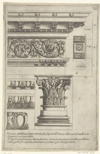Corinthian entablature, capital, and base