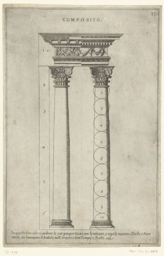 Two Composite columns with base, capital, and entablature