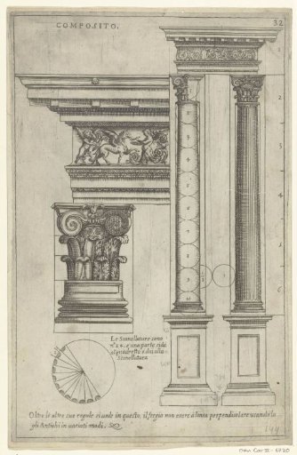 Two Composite columns with bases, capitals, an entablature, and details
