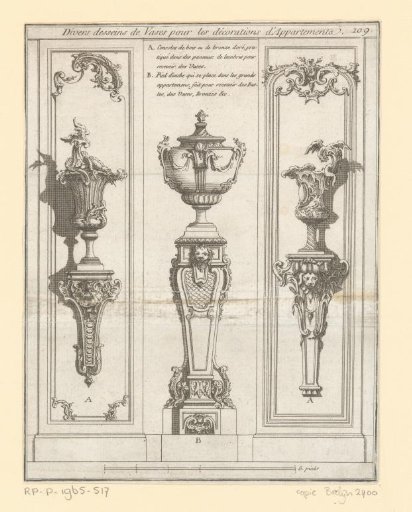Ornamental vases on consoles and a pedestal