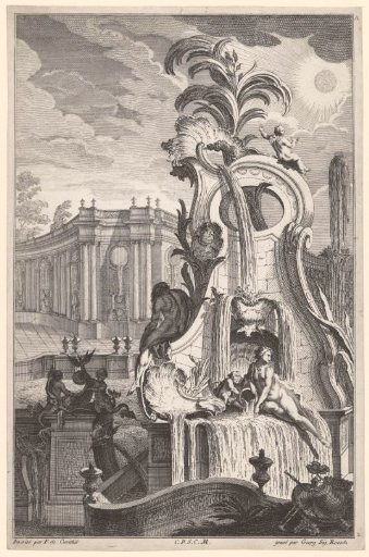 Fountain with man, woman and putti