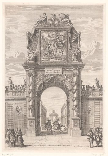 Triomfboog bij de Pont Notre Dame te Parijs met een schilderij van Venus en Mars