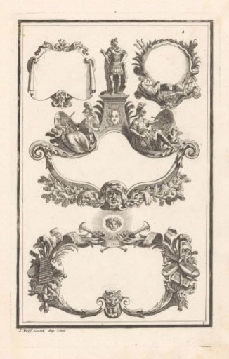 Frames with painting figures and musical instruments