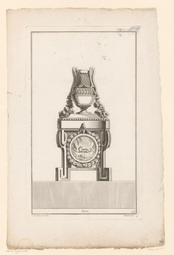 Fire dog with vase and medallion