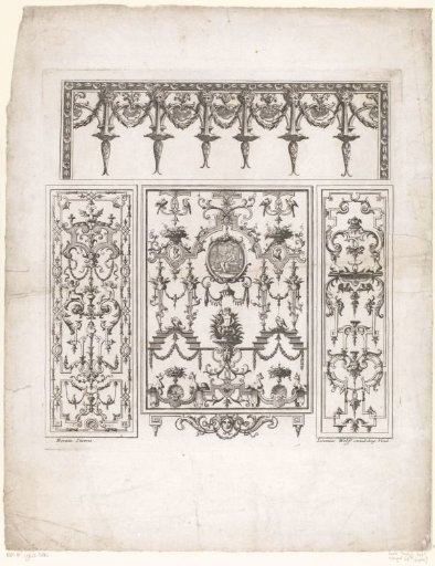 Compositions with Minerva and a putto on a dolphin