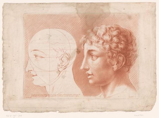 Two Men's Heads and Profiles, One of Which is Schematic
