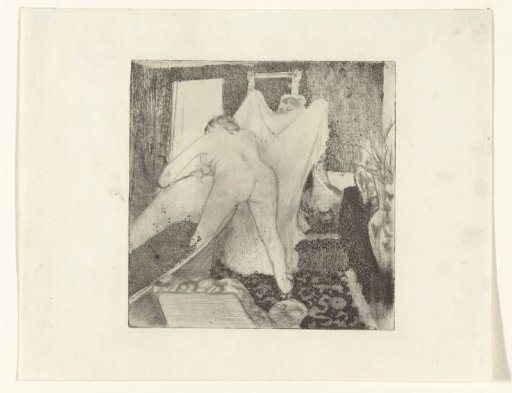 Woman stepping out of bath and receiving towel from woman