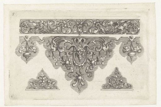 Border with a frieze at the top, decorated with flowers and leafy tendrils