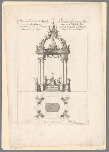 Baldachin and altar with cross and candlesticks