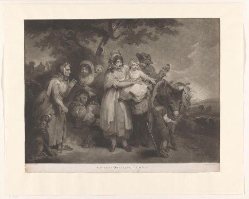 Group of Roma with a Donkey Taking a Child