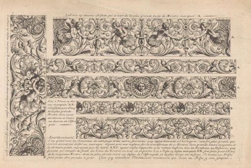 Six friezes with putti, birds, and Apollo masks