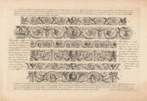 Six friezes with putti, birds, masks, and a helmet