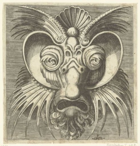 Mask with plates around the eyes and pointed crests on the cheeks and forehead
