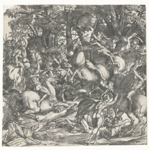 Naked Men with Spears on Horses in Battle