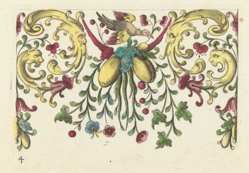Garland between two mascarons of leafy vines