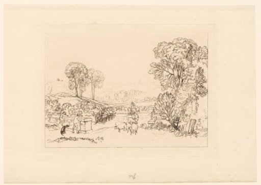 View of Windsor Castle with Men Washing Sheep