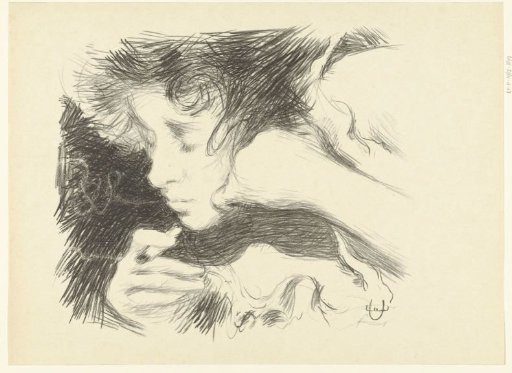 Head of smoking woman with cigarette and closed eyes