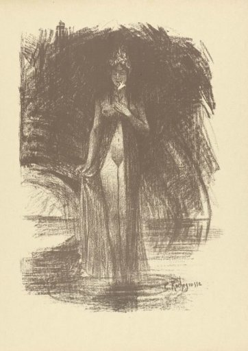 Naked woman with a flower standing in shallow water as an apparition