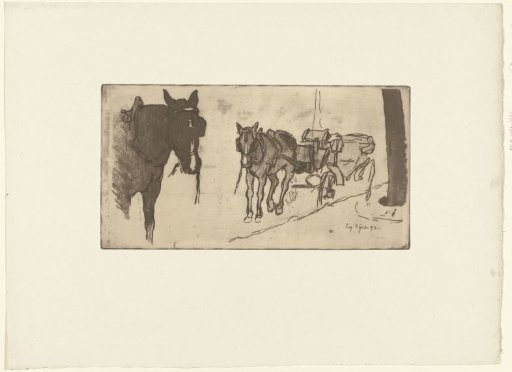 Stopping place with carriages and horses